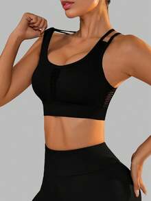 1 件女士镂空交叉带无缝运动胸罩