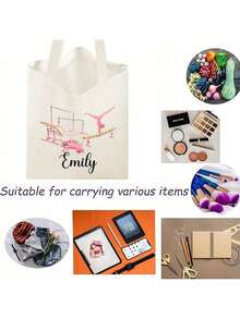 Custom Gymnastics Tote Bag - Personalized "Emily" Design With Gymnast Figures, Durable Polyester, Ideal Gift For Gymnastics Enthusiasts, Customizable Team Handbag, Gymnastics Accessories
