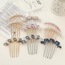 1pc Metal Rhinestone Inset Hair Comb, 5-Tooth Hair Clip For Bun, Ponytail Hair Accessory, Hair Accessories, Hair Accessories, Wedding, Combs, Side Comb