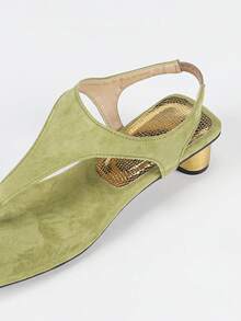 Giày sandal mũi vuông thời trang nữ, món đồ không thể thiếu cho mùa hè, thiết kế mũi vuông bằng da lộn màu xanh lá cây, gót vừa phải thoải mái, hoàn hảo cho kỳ nghỉ và phong cách đường phố. - màu xanh lá - Xem 8