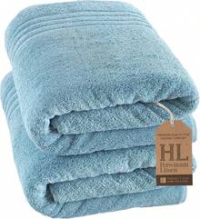 Jumbo Large Bath Sheets Towels 2 Pack Soft And Absorbent, Premium Quality 100% Cotton Towels (Light Blue, Bath Sheet) - 藍色 - 查看 1