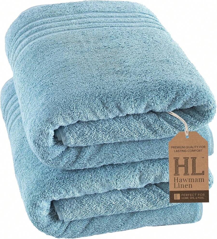 Jumbo Large Bath Sheets Towels 2 Pack Soft And Absorbent, Premium Quality 100% Cotton Towels (Light Blue, Bath Sheet) - 藍色 - 查看 1