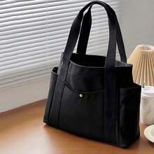 1 pieza Bolsa de lona de gran capacidad, Bolsa de hombro con múltiples bolsillos, Bolsa de compras reutilizable, Fácil de llevar, Asa cómoda, Adecuada para uso diario y regalos. Bolso portátil adecuado para escuela, trabajo, viajes y compras. - Multicolor - Ver 12