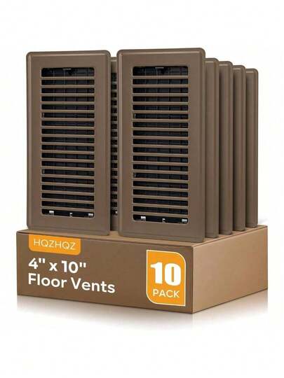 Floor Register 4x10, Floor Vent Covers, Heavy Duty Steel Walkable Floor Vents, For Sidewall And Floor, Brown 10 Pack
