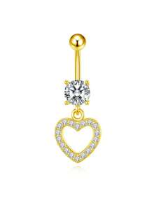 5pcs/Set Gold-Plated Curved Barbell, Belly Button Rings Set, Surgical Stainless Steel Inlaid Glitter Zirconia Heart, Flower, Butterfly Piercing Jewelry For Women, Daily Wear & Holiday Gift - Yellow Gold - View 8