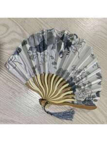 带流苏的水墨画手扇 - 便携式舞蹈扇，优雅的手持配件 - 手持扇 - 装饰艺术照片背景