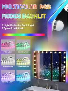 FENCHILIN 100cm X 80cm Large Vanity Mirror With 20 Bulbs Lights RGB Backlit Holly Wood Makeup Mirror With Dimmable 3 Lighting Modes Lighted Desktop Wall-Mount Mirror With Smart Touch  White - trắng - Xem 4