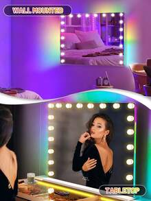FENCHILIN 100cm X 80cm Large Vanity Mirror With 20 Bulbs Lights RGB Backlit Holly Wood Makeup Mirror With Dimmable 3 Lighting Modes Lighted Desktop Wall-Mount Mirror With Smart Touch  White - trắng - Xem 2