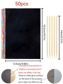 50pcs Fun Scratch Art Paper , Graffiti Sketchbook Set, Creative Colorful Diy Scratch Painting, Rainbow Scratch Off Art-Craft Supplies Kits Pad For Birthday, Christmas ,Halloween, Thanksgiving Party Favors Fun Games, Games Activities Gift,Rainbow Art Scratching Paper Set, Noteboard Graffiti Mat Fun DIY, Party Gift Art Craft, Art Supplies Coloring Set, Suitable For Birthday