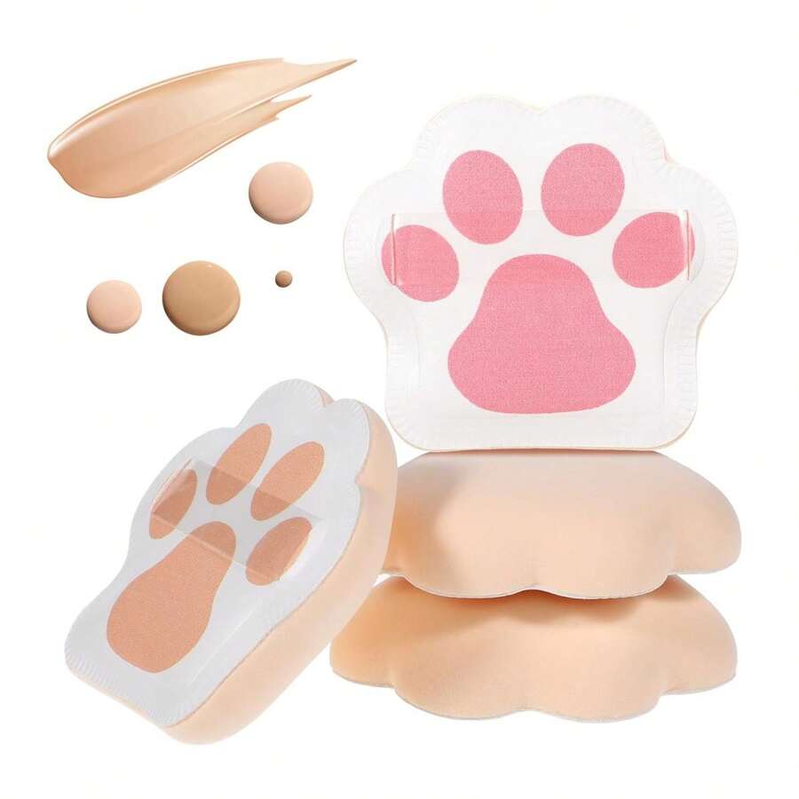 4 PCS Cute Powder Puff, Cat Paw Cushion Makeup Powder Puff, Soft Cat Paw Sponges Cushion Makeup Sponge, Face Powder For Women - MultipleColors - View 1