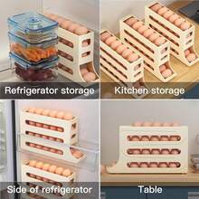 30 Egg Organizer, 4 Tier Egg Rack For Refrigerator, Automatic Egg Roller, 30 Egg Storage Rack, Egg Dispenser For Refrigerator, Egg Storage Rack For Kitchen - White - View 7