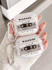 复古音乐磁带蓝牙耳机盒，WALKMAN Element耳机盒，Y2K风格，透明耳机盒，带1个耳机盒挂钩，兼容耳机