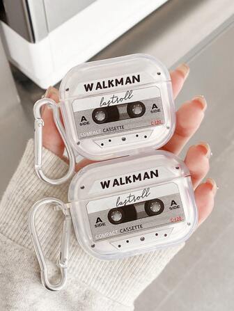 Estuche de auriculares con diseño de cinta de casete retro, estuche de auriculares con elemento WALKMAN, estilo Y2K, estuche de auriculares transparente con 1 colgador de estuche, compatible con estuche de , auriculares, compatible con estuche de Pro 3, compatible con Pro (2.ª generación), compatible con 3, compatible con Pro, compatible con 1/2, compatible con funda de estuche de 4