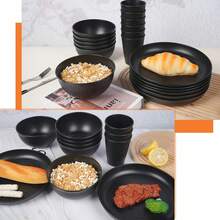 Juego de vajilla reutilizable de paja de trigo de 52 piezas, apto para microondas y lavavajillas, libre de BPA. Hecho de paja de trigo pura. Ideal para reuniones familiares, picnics y otras ocasiones - Negro - Ver 9