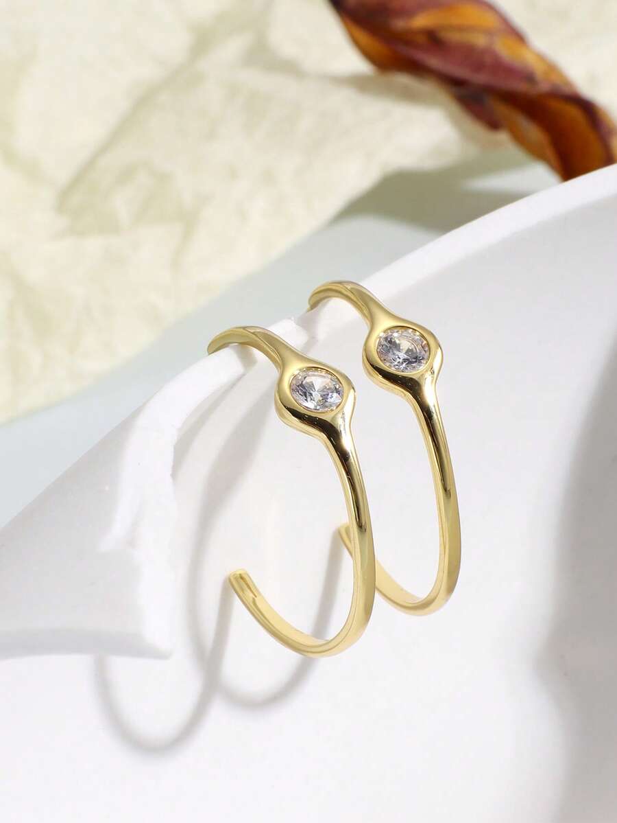 Charm-In 一对简约 18K 镀金黄铜 C 形耳环，镶嵌锆石，情人节礼物
