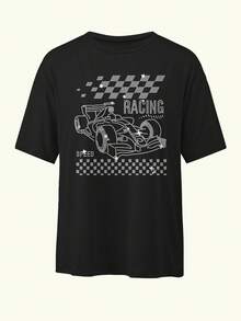 LOVE JOYY Women's T-Shirt With Shiny Rhinestone, Racing Element Letter Rhinestone Print T-Shirt, Bulinbulin Shiny Street Style T-Shirt, Casual Round Neck Short Sleeve T-Shirt, Fashion Everyday Wear, New Style - Black - View 7