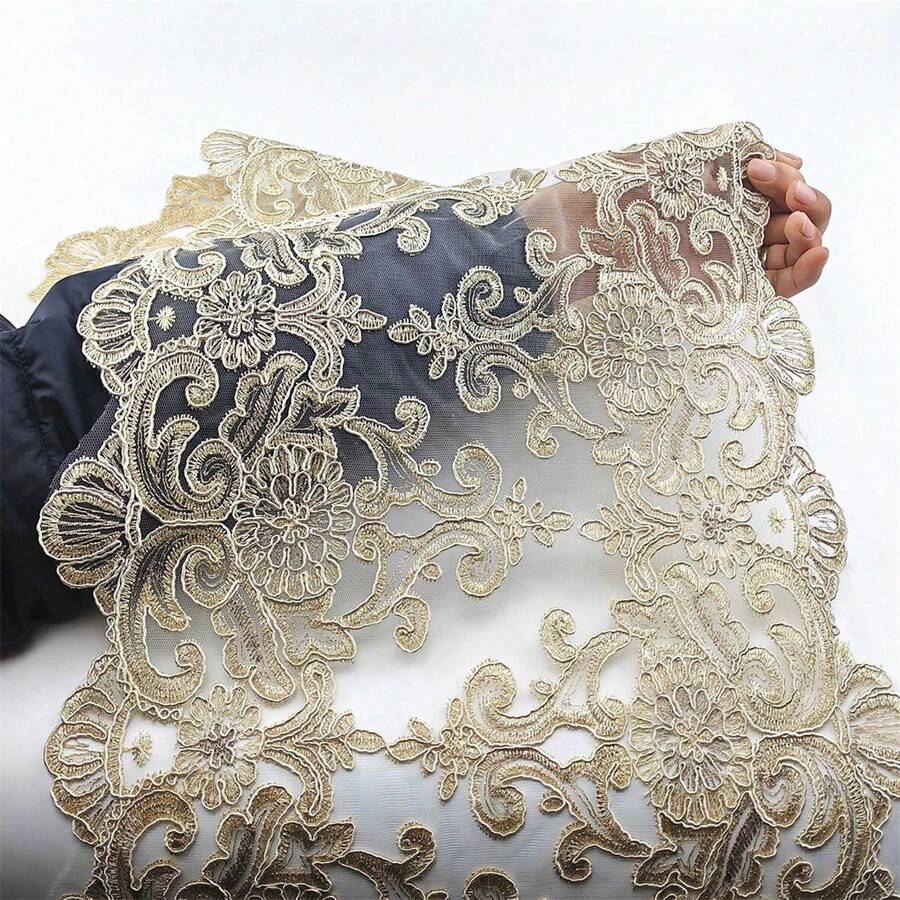 1個金色刺繡花邊特色編織舞臺服裝diy手工裝飾配件 - 金色 - 查看 1