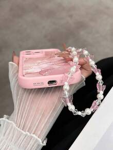 大理石粉色花卉印花软硅胶手机壳带链条，重型防震保护套，兼容 16/16 Pro/16 Pro Max、 16 Plus、 15 XR/7/8、 15 Pro Max、12 Pro Max、13 Pro Max、14 Pro Max、13、14、11、12 Plus、14 Pro、11 Pro、12 Pro、Redmi - 彩色 - 查看 4