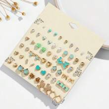 1 Set de 30 piezas Juego de Aretes de Moda para Mujer, Material de Aleación de Zinc con Diseños de Animales y Geométricos, Pendientes de Acero Inoxidable, Hipoalergénico, Apto para Uso Diario y Vacaciones, Diseñado para Mujer