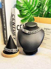 Set de 2 piezas: Collar de cadena cubana de alta gama con rhinestones y pulsera a juego, diseño unisex de hip hop, adecuado para el Día de la Madre, el Día del Padre, San Valentín, citas, bodas y uso diario