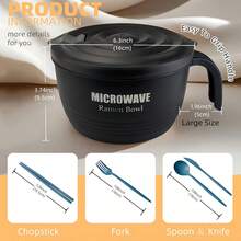 Large Ramen Bowl, Ramen Noodle Bowls Microwavable,Ramen Bowl Microwavable 45 Oz, Ramen Cooker, Microwave Pasta Cooker, Ramen Bowl Microwave Gift For College Boys Girls Male Female Dorm Room (Black) - Black and White - View 2
