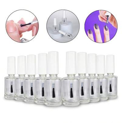 Arte Seducao Kit 10 Frascos de Vidro Reutilizável 10ml Esmalte Top Coat Óleo de Cutícula Refil Recarregável Manicure Pedicure Unhas Pincel Aplicador