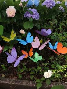 20 件 - 充满活力的发光 3D 蝴蝶花园桩 - 蝴蝶地桩适用于户外露台花盆、露台、花盆和盆景发光彩色装饰、园艺装扮 - 由耐用的聚氯乙烯制成，情人节现代家居装饰 - 彩色 - 查看 7