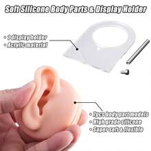 Soft Silicone Model Body Parts Display Set For Piericng - 7pcs Body Parts Model With Display Holder Silicone Ear Nose Belly Button Eye Mouth Tongue For Piercing Practice Tool Kit - Multicolor - View 2