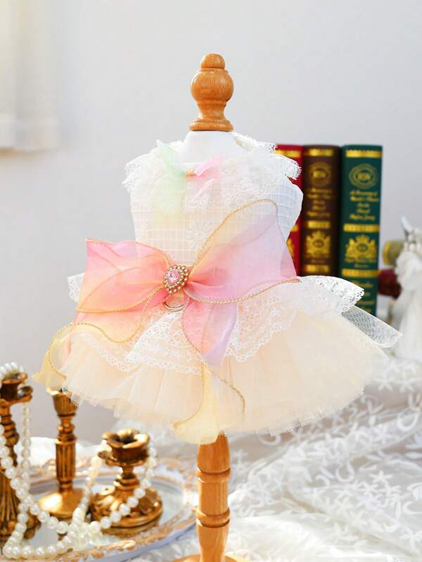 1pc Pet Clothes For Small Dogs & Cats, Fashionable Casual Cute Romantic Outfit, Rainbow Starry Ombre Wedding Dress Series