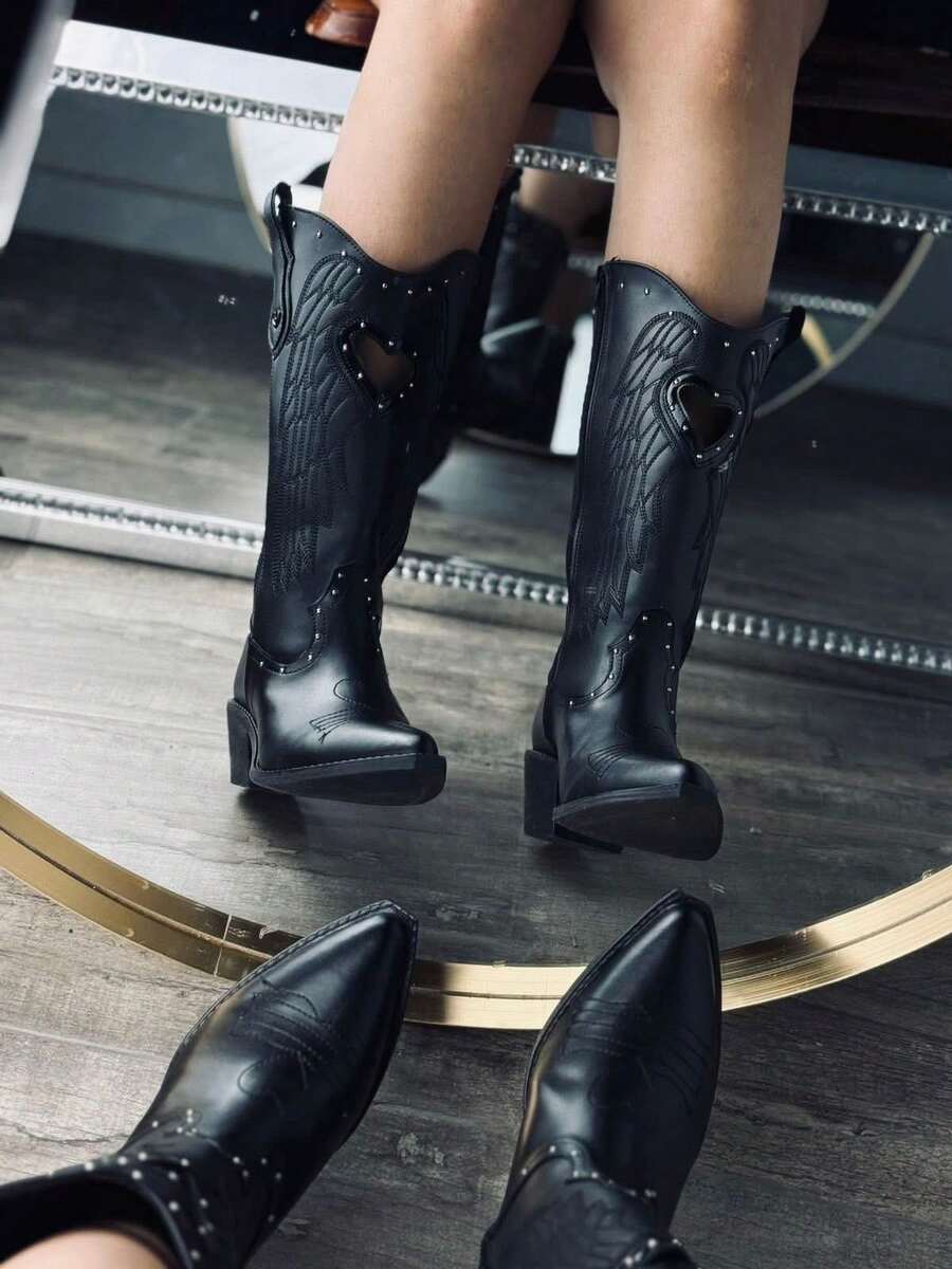 Women Mid-Calf Boots - Hitam - View 1