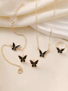 1 套白色蝴蝶珐琅项链，精致简约百搭时尚高端颈链，优雅珠宝套装 - 蝴蝶套裝 - 查看 14