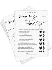 20 张“谁是妈妈还是爸爸”游戏卡、迎婴派对游戏卡、迎婴派对游戏和活动、适合男孩或女孩的趣味迎婴派对游戏