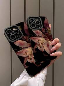 Flower 1pc Vintage Lily Floral Vertical Stripes Faux Leather Classic Anti-Drop Soft Protective Phone Case Compatible With Apple And Models Waterproof Shockproof Scratch Resistant - Multicolor - View 4