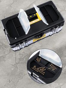 Heavy-Duty Stainless Steel Toolbox With Removable Tray And Dual Latch - Ideal For Tool Storage And Organization - Black - View 2