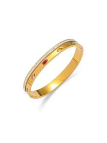Bracelete Simples de Aço Titanium Tom Dourado, Embutido com Zircônia Artificial, Comprimento Ajustável, Adequado para Vestimenta de Verão, Férias, Presente de Amizade, Anti-desbotamento e Hipoalergênico, Acessório Refinado para Mulheres