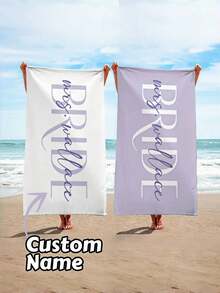 1pc Custom Name Beach Towel, Personalized Bride Beach Towel,Soft Quick-Dry Pool Towel,Wedding Beach Towel, Mrs. Beach Towel Gift, Bachelorette Pool Towel, Vacation Gift,Vacation, Birthday Or Swim Club Gift,Teens Pool Towel,Back-To-School Gift,Holiday Gift - one-size - View 1