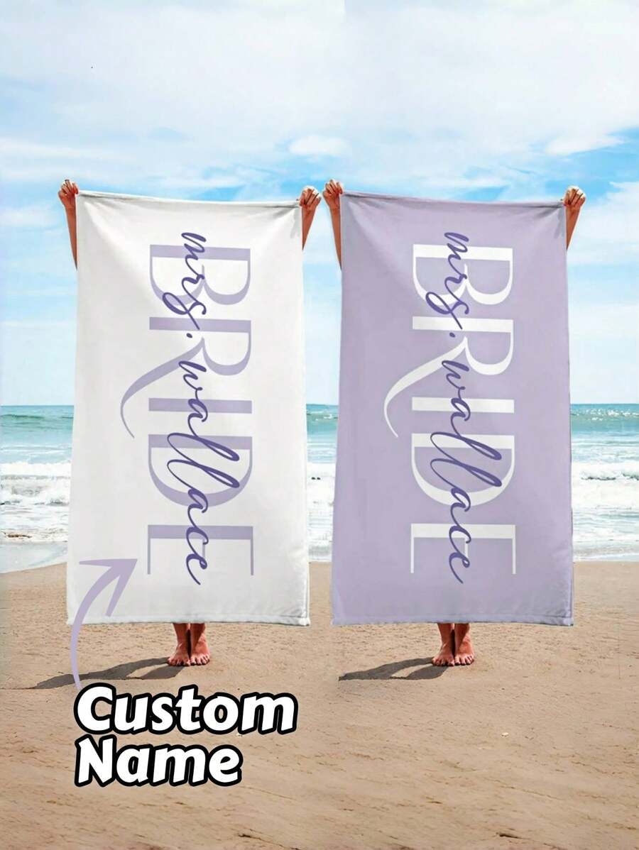 1pc Custom Name Beach Towel, Personalized Bride Beach Towel,Soft Quick-Dry Pool Towel,Wedding Beach Towel, Mrs. Beach Towel Gift, Bachelorette Pool Towel, Vacation Gift,Vacation, Birthday Or Swim Club Gift,Teens Pool Towel,Back-To-School Gift,Holiday Gift - one-size - View 1