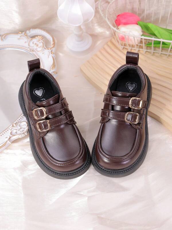 Girls' Shoes Spring Summer New Kids Shoes, British Retro Black Loafers, Non-Slip Hook And Loop, Medium/Large Kids, Thick Sole Fashion Princess School Student Baby Leather Flats