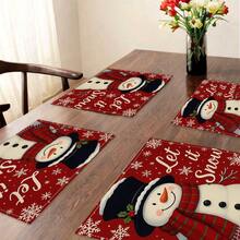 1/4 Set di Tovagliette Natalizie in Lino Stampato a Quadri Bufalo, Babbo Natale Invernale, Albero di Natale, Pupazzo di Neve e Cervo per Tavolo da Pranzo, Lavabili in Poliestere Rettangolari, Sottobicchieri, Tovaglie da Cucina, Tappetini per il Caffè, Adatti per Cucina, Sala da Pranzo, Matrimonio, Decorazione Casa, Decorazione Stanza, Decorazione Interna, Decorazione Tavolo, Decorazione Festa di Natale, Regalo Ideale