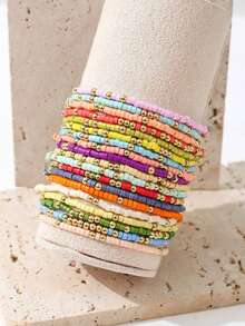 19pcs Colorful Glass Bead Stretch Bracelets, Boho Style Handmade Beaded Bracelets For Women (CCB Seed Beads, Random Color) - Nhiều màu - Xem 3