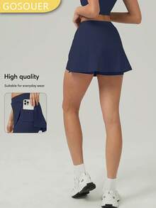 夏季女士清凉防紫外线开衩内置短款休闲网球裙 - 藏蓝色 - 查看 2