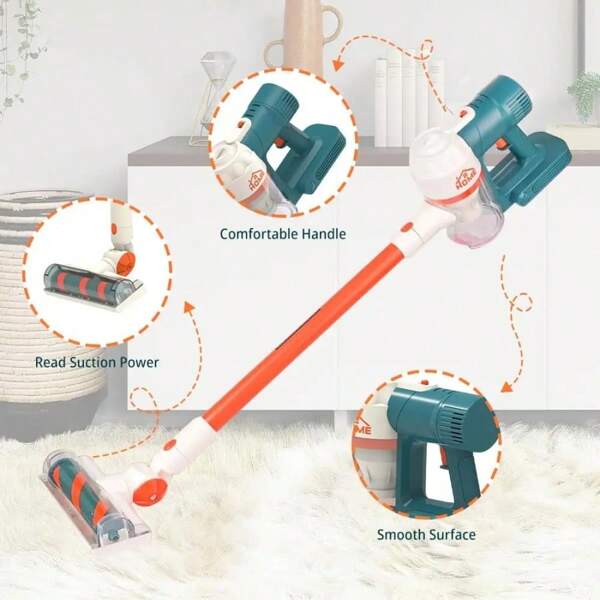 1 Set Children's Electric Vacuum Cleaner Toy Gift Set (Includes Vacuum Cleaner + 1 Extension Wand + 3 Converter Nozzles), Realistic Cleaning Appliance To Develop Kids' Hands-On Ability And Nurture Good Cleaning Habits, Mini Vacuum Simulator For House Cleaning, Sweep And Dust, Great For Thanksgiving, Halloween, Christmas, Birthday Gifts