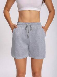 3pc 2pc 1pc Women's Sports Shorts, Portable Double Pocket Drawstring Casual Shorts, Made Of Comfortable Breathable Loose Fabric, Suitable For Outdoor Running Cycling Sports Gym Casual Women's Shorts - 彩色 - 查看 3