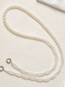 1件-新款可斜挎手机挂绳，珍珠手机链，颈带，金属扣，可背在背上的长款手机挂绳 - 白色 - 查看 4