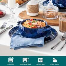 Tazones de sopa con estrellas y asas, tazones de sopa francesa de cebolla de 30 onzas, tazones de sopa resistentes al horno para cereales, pasta, chile, estofado, juego de 4 tazones de sopa grandes, azul - Azul y blanco - Ver 5