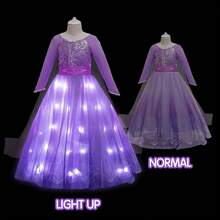 Light Up Princess Dress Girls Halloween Costume Costume Toddler Dressing Up Bithday Party, Purple - 紫色 - 查看 2