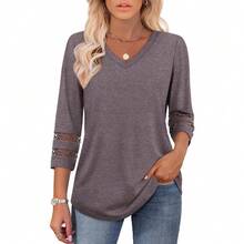 XIEERDUO 3/4 Length Sleeve Womens Tops Dressy Casual Blouses For Women 2025  V Neck T Shirts Summer Clothes - 咖啡灰 - 查看 2