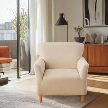 Local Delivery - Banquet Armchair Slipcover Printed Chair Covers With Arms Stretch Club Chair Slipcover Soft Armchair Sofa Covers Anti-Slip Furniture Protector For Dogs Pets Home Living Room Decor, 14 - Twill Check Beige - 查看 7