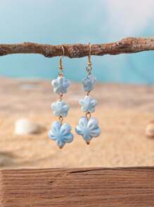 1 Par de Brincos Pendentes de Flores de Cerâmica em Estilo Boho Multicamadas, Jóias Boêmias Coloridas de Praia, Adequados para Uso Diário ou Férias