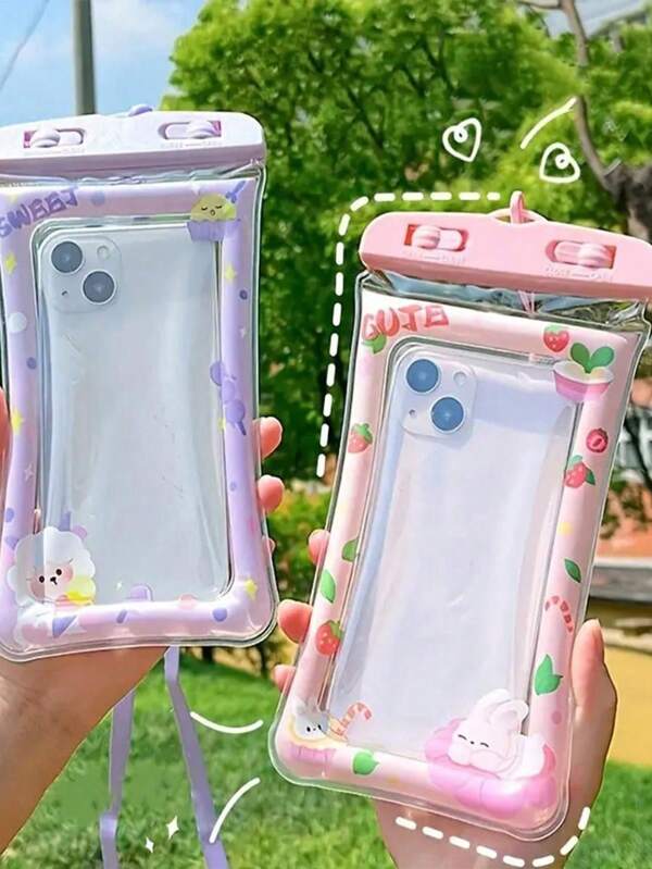 1 bolsa à prova d'água para celular com airbag de desenho animado - resistente a arranhões, superfície lisa - perfeita para entusiastas de natação, drifting, praia e mergulho com acessório de cordão